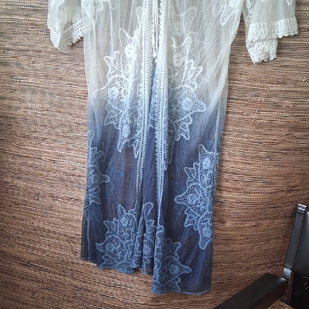 Boho Lace Kimono – Ombre Blue Fade & Romantic Lace - Picture 4 of 10